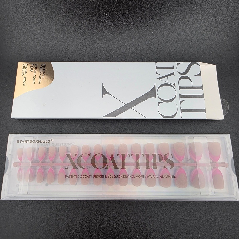 NIB XCoat Tips Pink Press-On Nails Small Almond Shape 160 Pieces In Dark Base