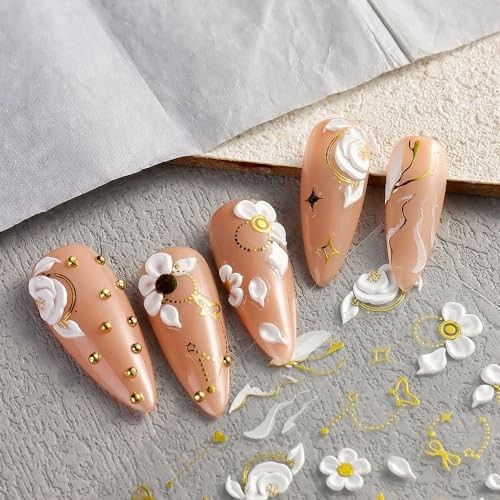 5D Embossed Flower Nail Stickers – Acrylic Carved Rose & Butterfly Nail Art