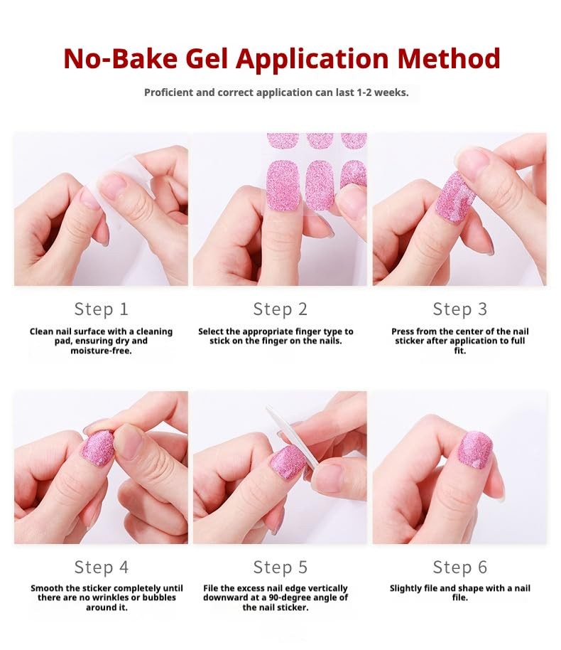 16pcs Gel Nail Strips – Nail Wraps Kit for Women Girls, No UV Light Needed, N…