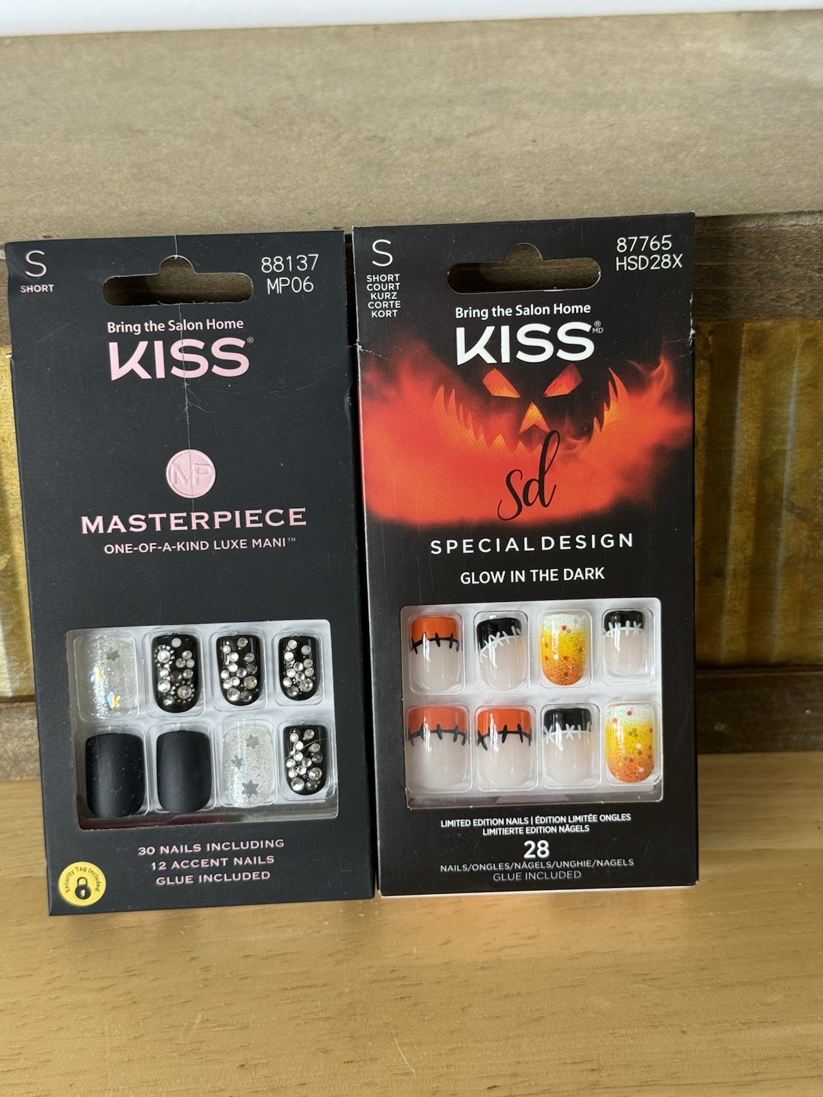 Kiss Short Square Black Masterpiece & Halloween Glow in the Dark Press On Nails