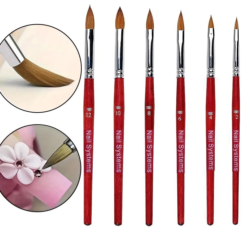 Pure Kolinsky Acrylic Nail Brush Wooden Handle Oval Crimped #6 #10 #12
