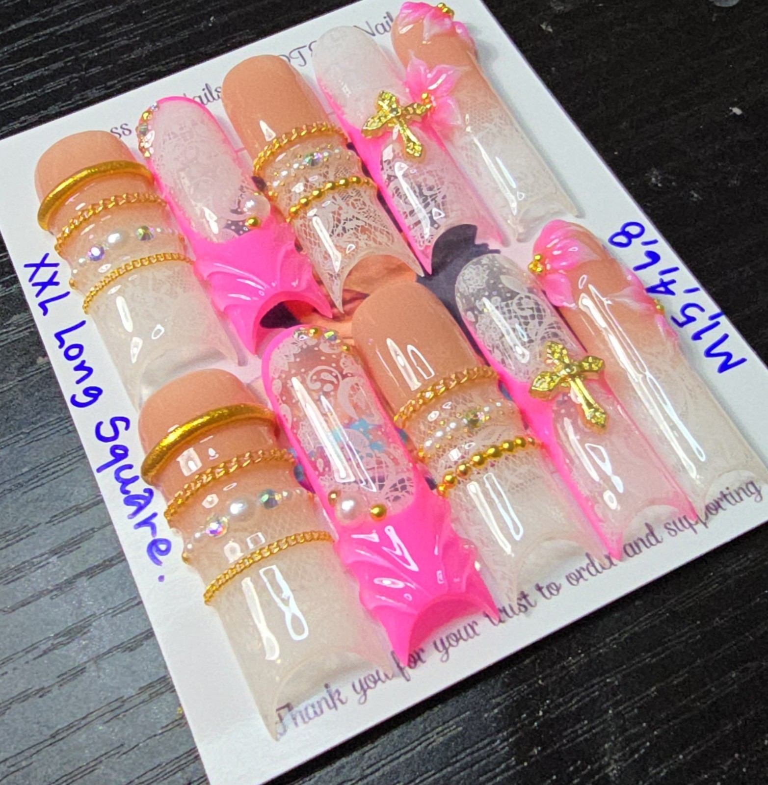 Handmade Gel Press On Nails,Luxury Nails Medium Size 1,5,4,6,8 XXL Long Square