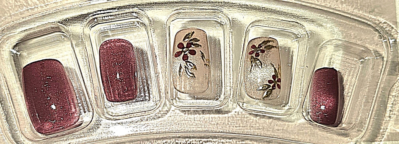 Press-On Nails Gothic Sheer Wine Glitter Cream Florals Smedium Shiny *30 pcs*