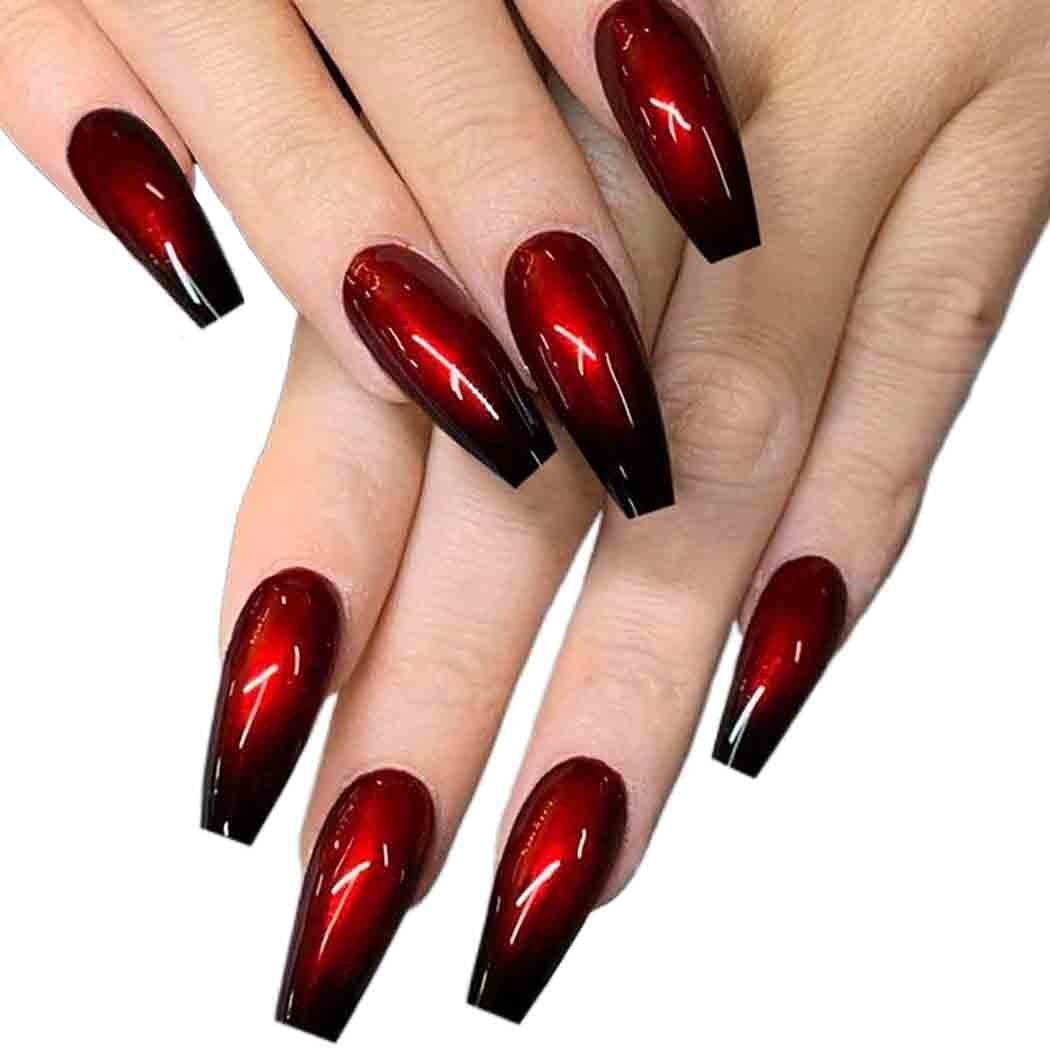Outyua Halloween Red Black Press on Nails 24 Count (Pack of 1), &