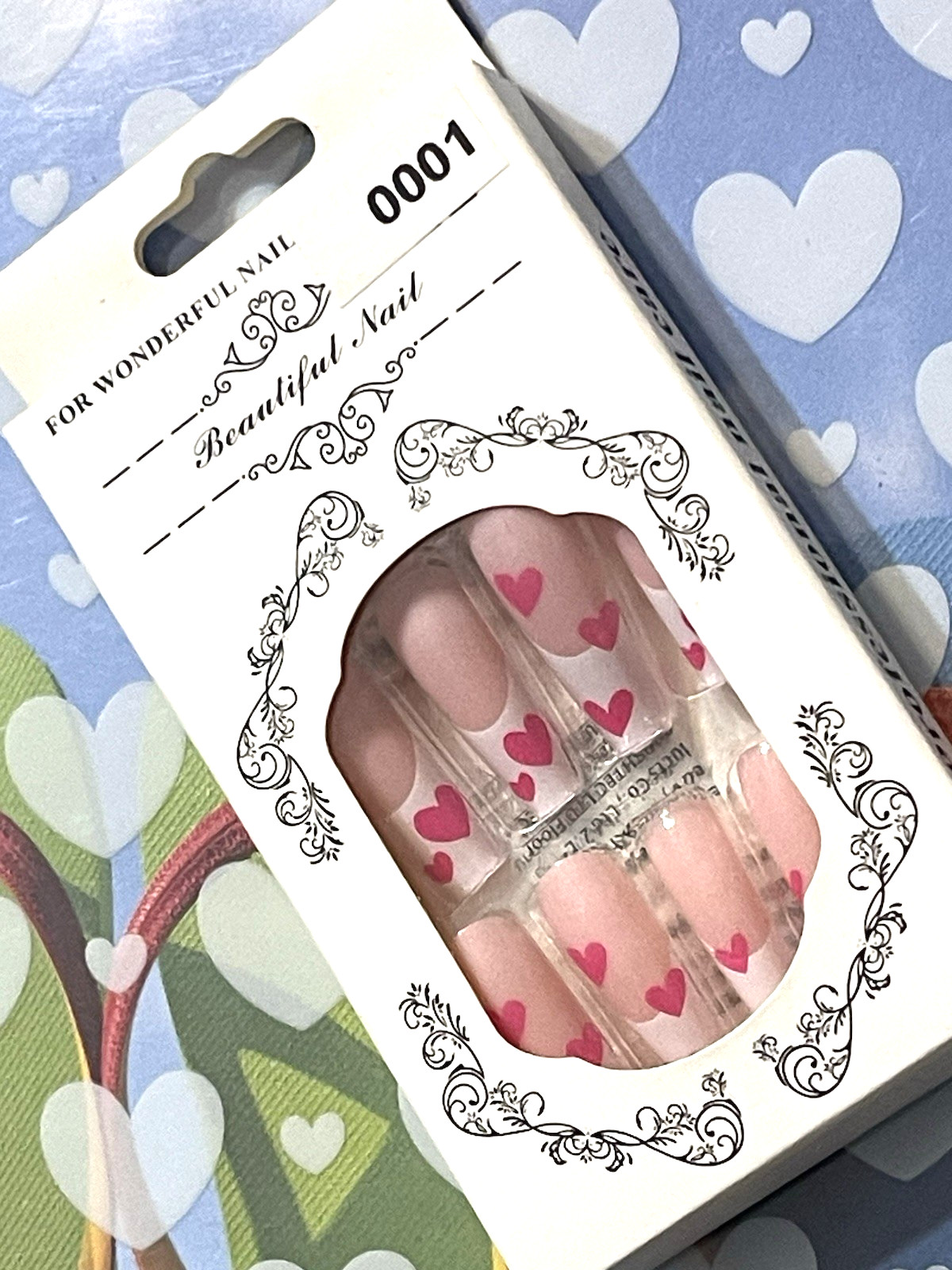 For Wonderful Nail Collection NUDE with WHITE FRENCH TIP & HEART DETAIL *RARE*