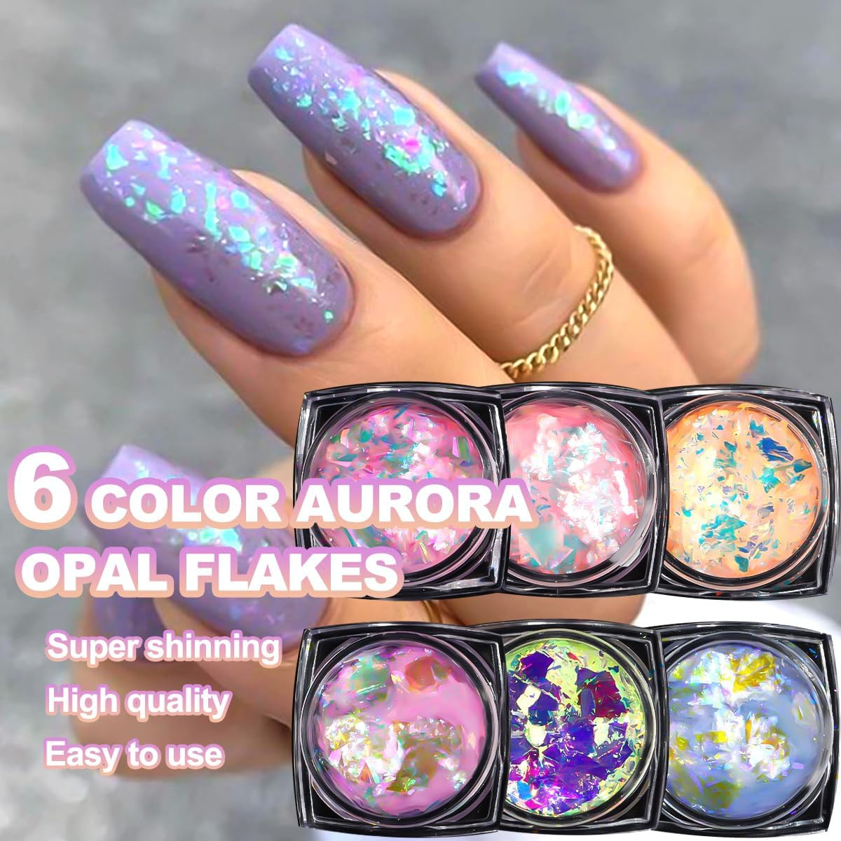 Chameleon Nail Glitter Flakes,6 Colors Ice Transparent Aurora Opal Sequins Chrom