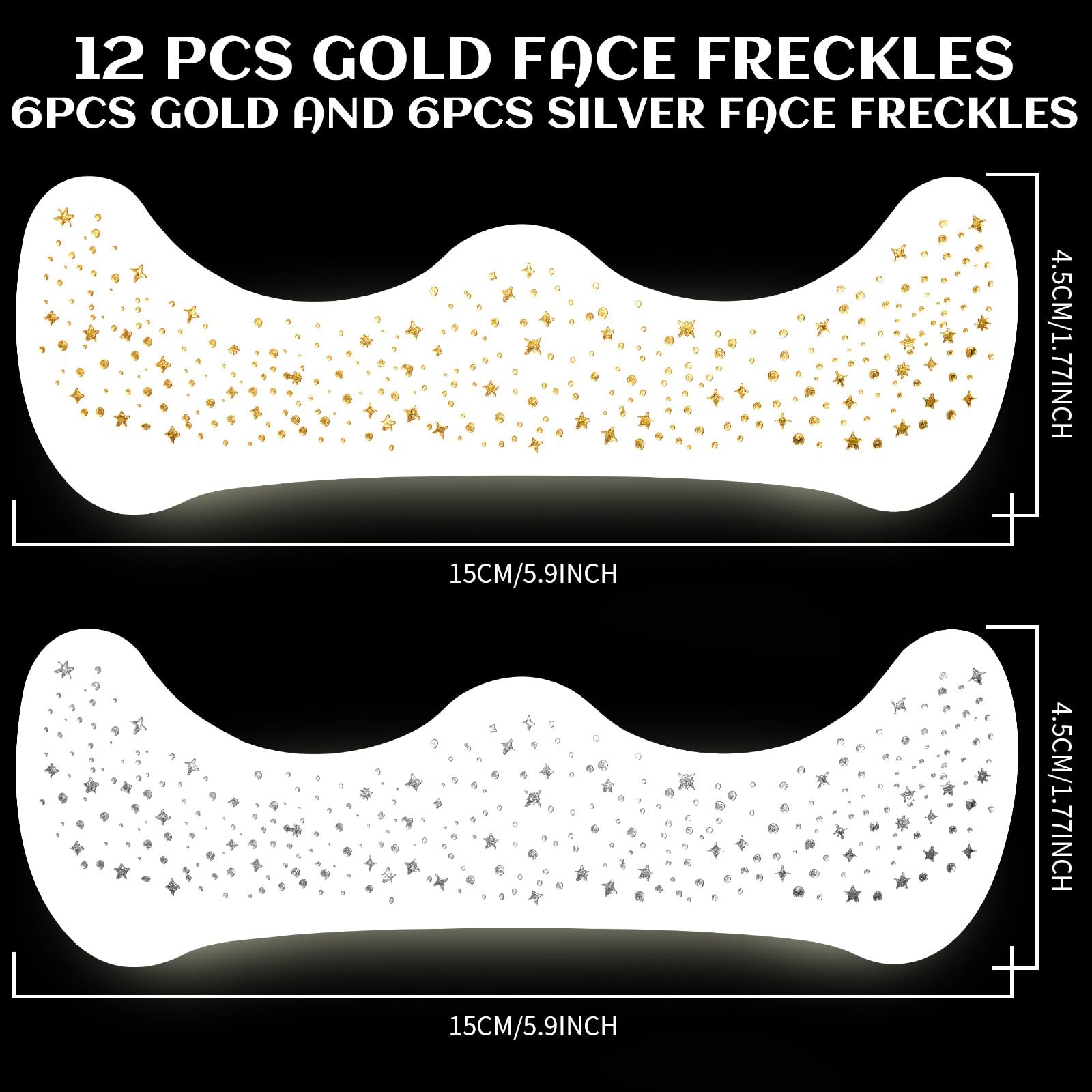 12 PCS Gold Silver Glitter Freckles Makeup Patches Face Cosmetic Sticker Decor