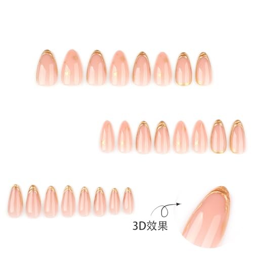 24Pcs Gold French Tip Press on Nails Almond Short Fake French Tip Nails-20