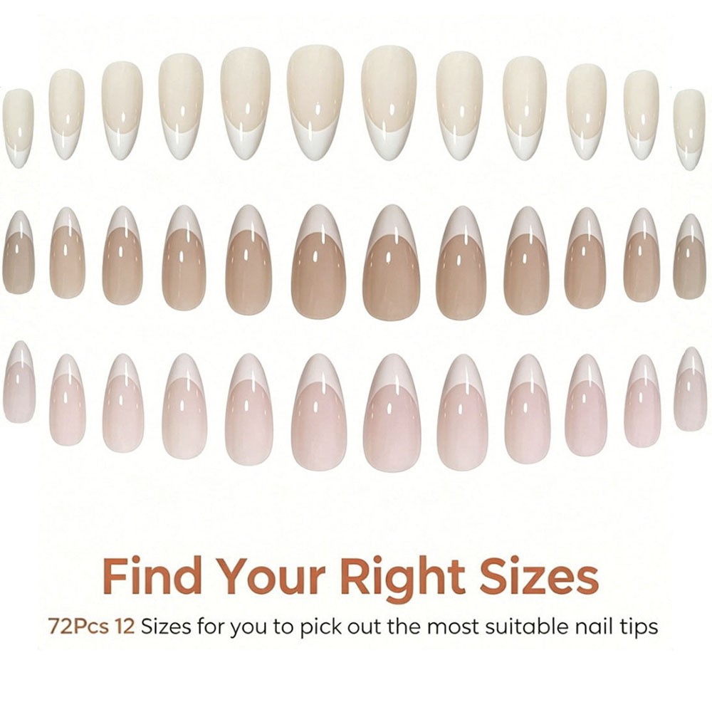 72Pcs 12 Size French Tip Press On Nails Soft Gel Glue On Nails Nude for Women US