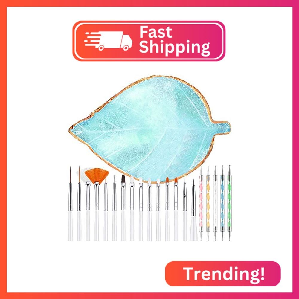 21 Pieces Nail Art Tools Kit, Resin Nail Art Palette Leaf Shape Mixing Palette a