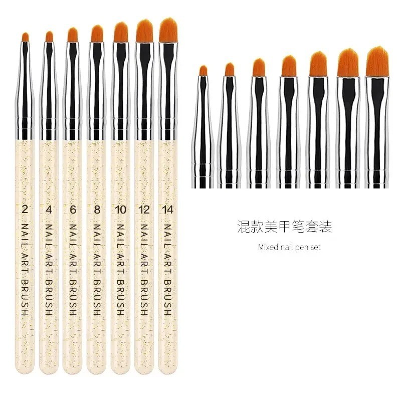 7Pcs/Set Nylon Hair UV Gel Acrylic Nail Art Builder Brush Pen Drawing Pens For N