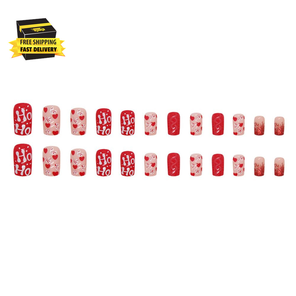 24Pcs Christmas Short Press on Nails – Square Fake Acrylic False Nails with Cute
