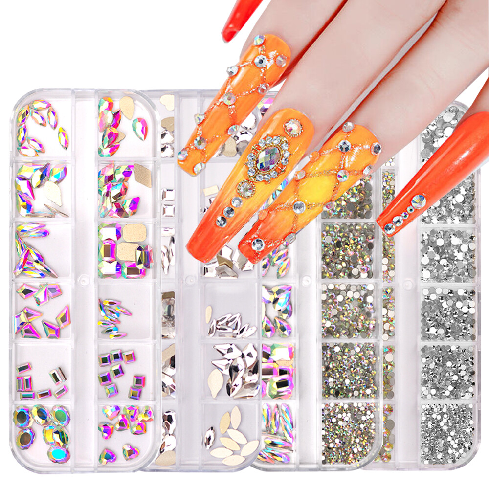 12Box/Set Mix SHAPE Crystal Rhinestone Diamond NON hotfix Nail Art Decoration