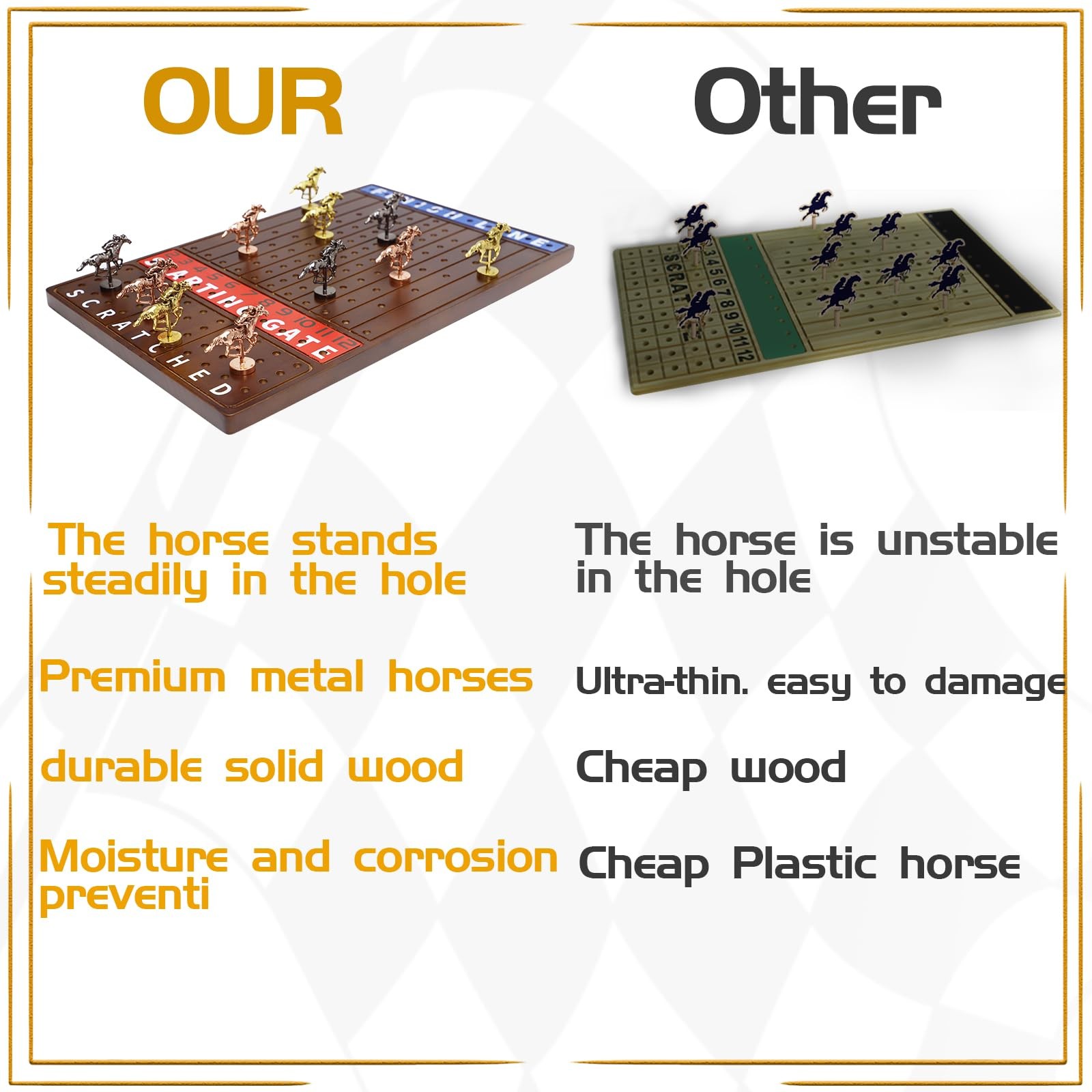 Jyquorp Horse Race Board Game Wooden Kentucky Derby Party Large, Walnut
