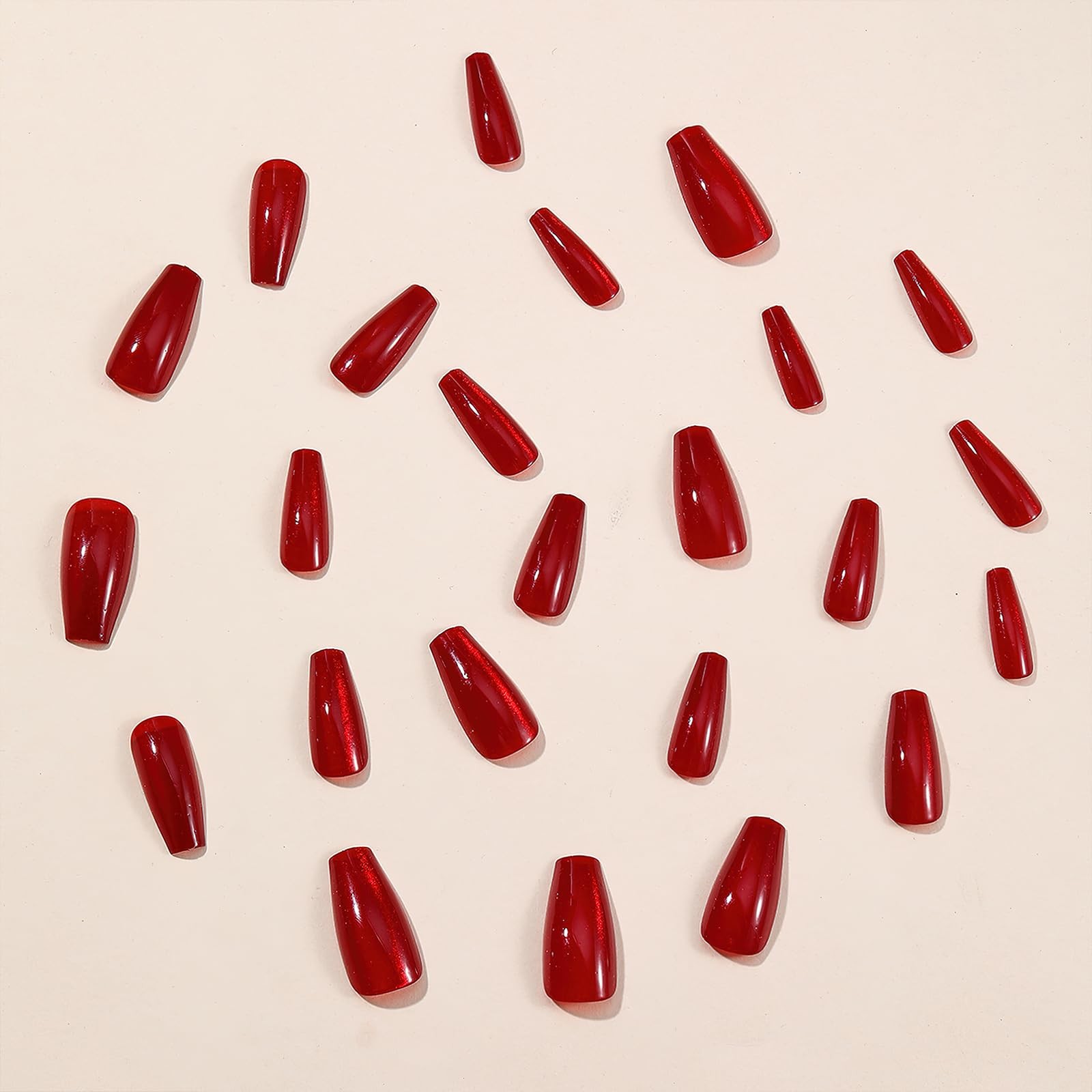 ROFIBUT Wine Red Press on Nails Long Square Coffin Fake Small, color