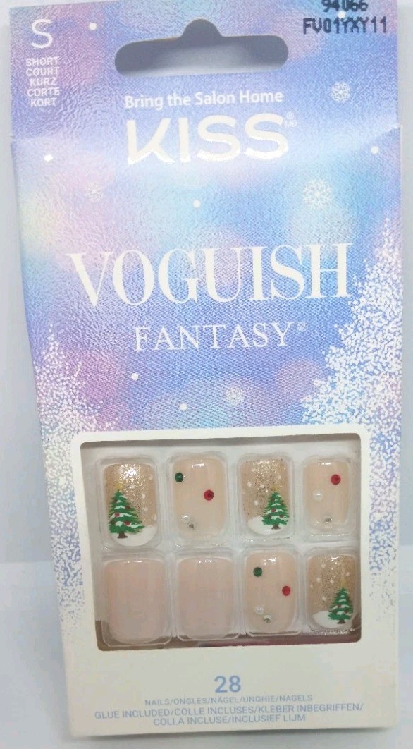 KISS voguish fantasy on nails 28 short length trees sparkle glue included new