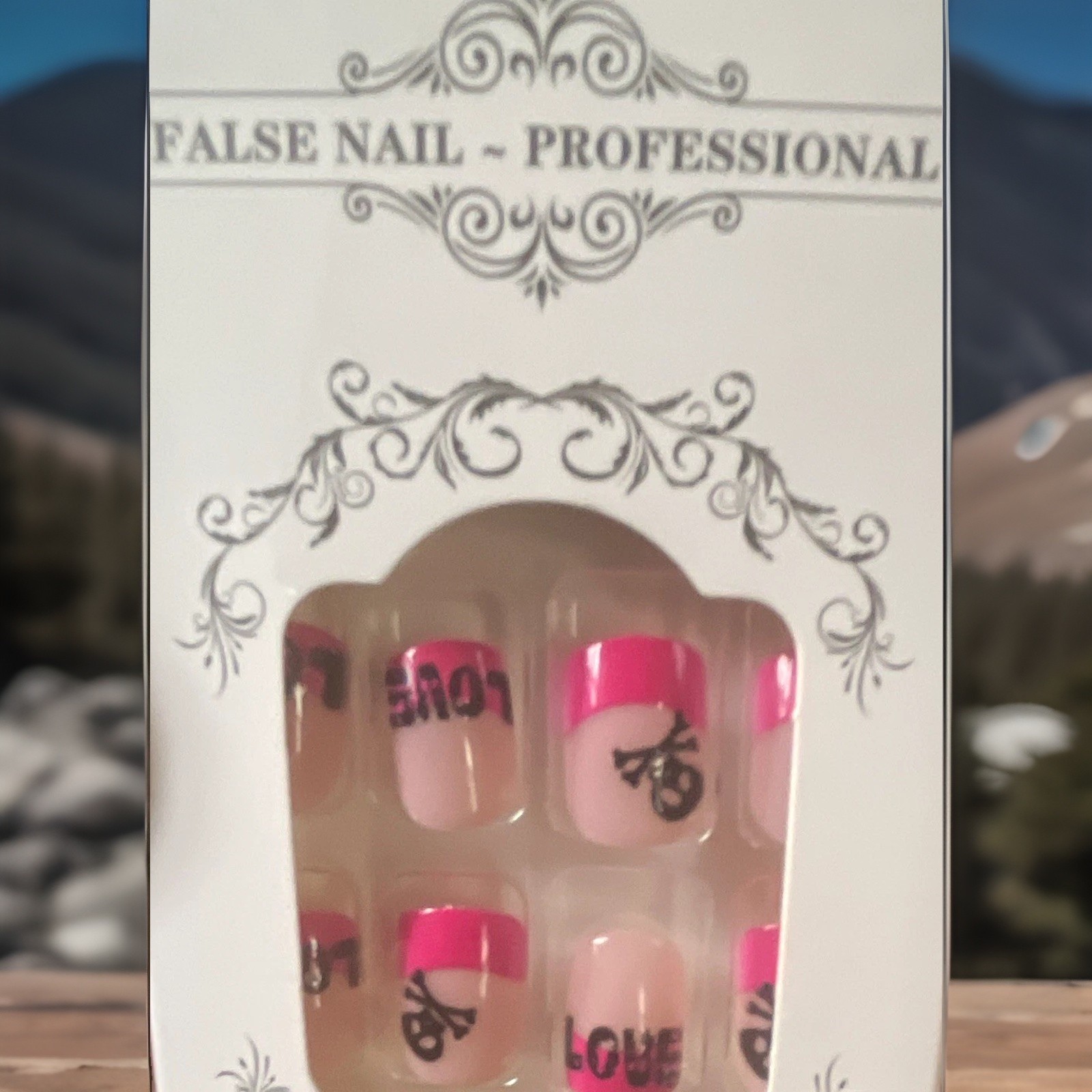 Pre-Designed Press-On Nails Set Pink/Clear French Tip Love Full Cover