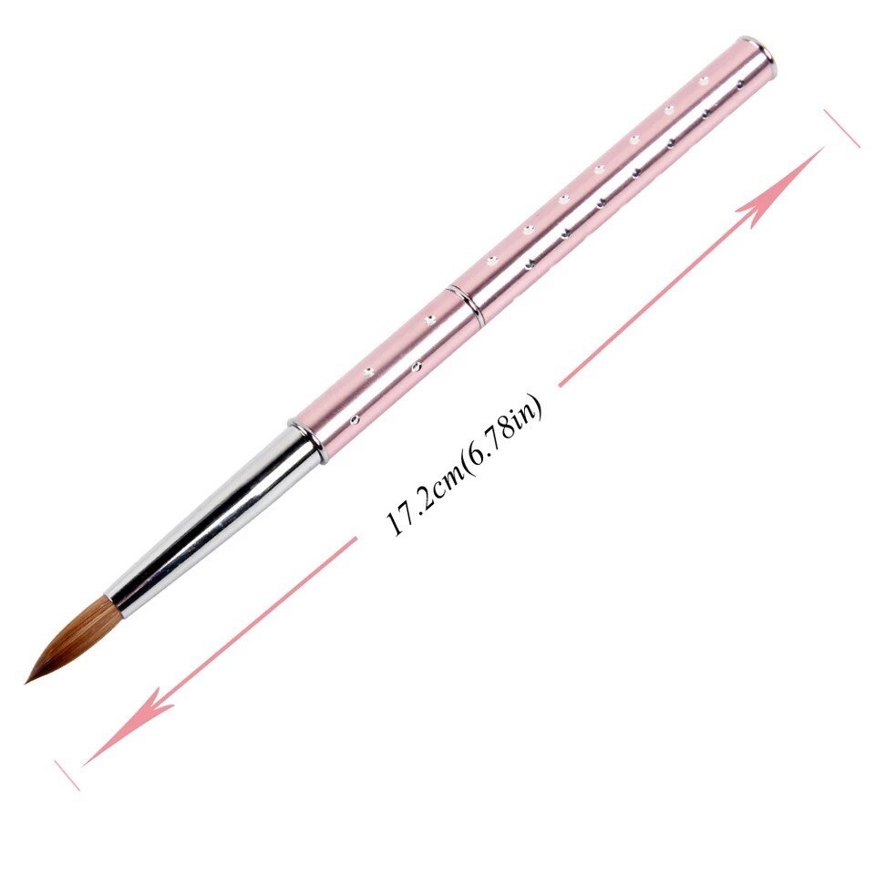 ACRYLIC NAIL BRUSH Kolinsky Sable Hair LIQUID POWDER 8 Crystal Pink Metal Handle