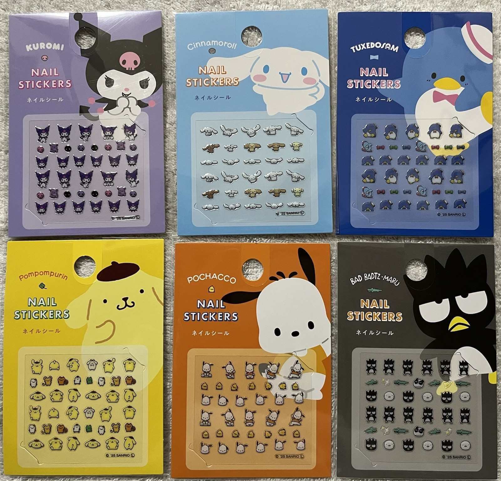 Lot 6 Sanrio Nail Stickers Japan Kuromi Cinnamoroll Tuxedo Sam NEW