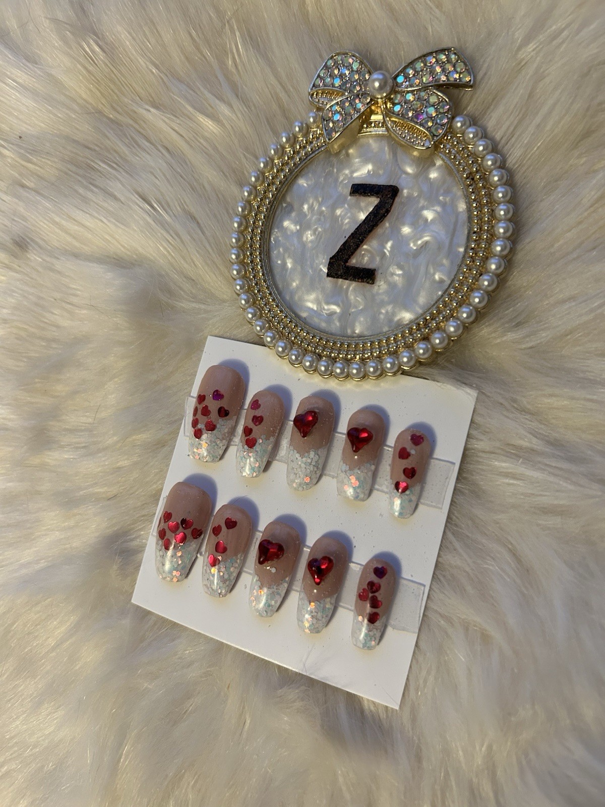 Z NAILZ! Handmade M Coffin Valentines/Love Themed Red & White Press On Nails