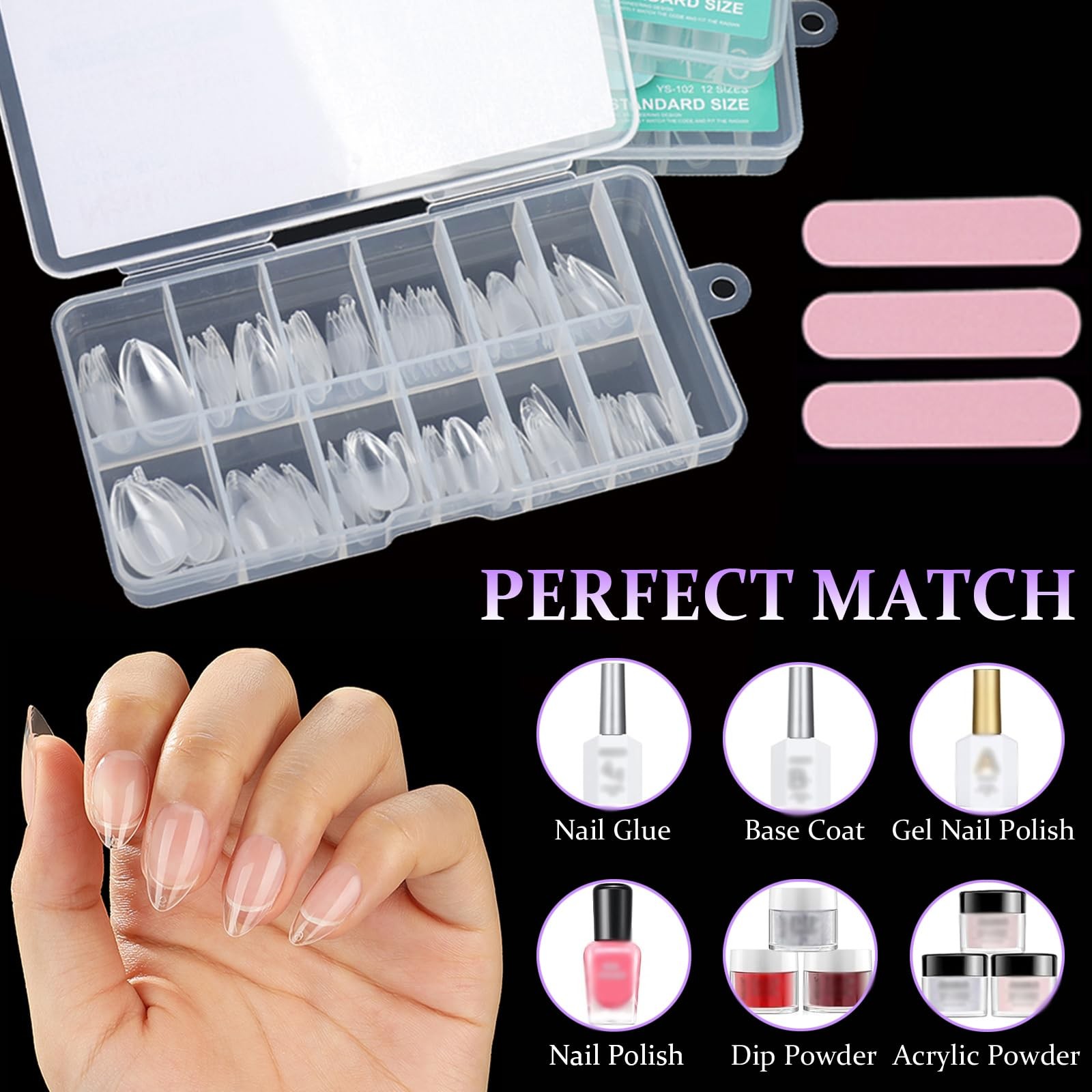 Soft Gel Nail Tips Short Almond Coffin Ballerina Nails Kit, 3 Styles 360PCS F…