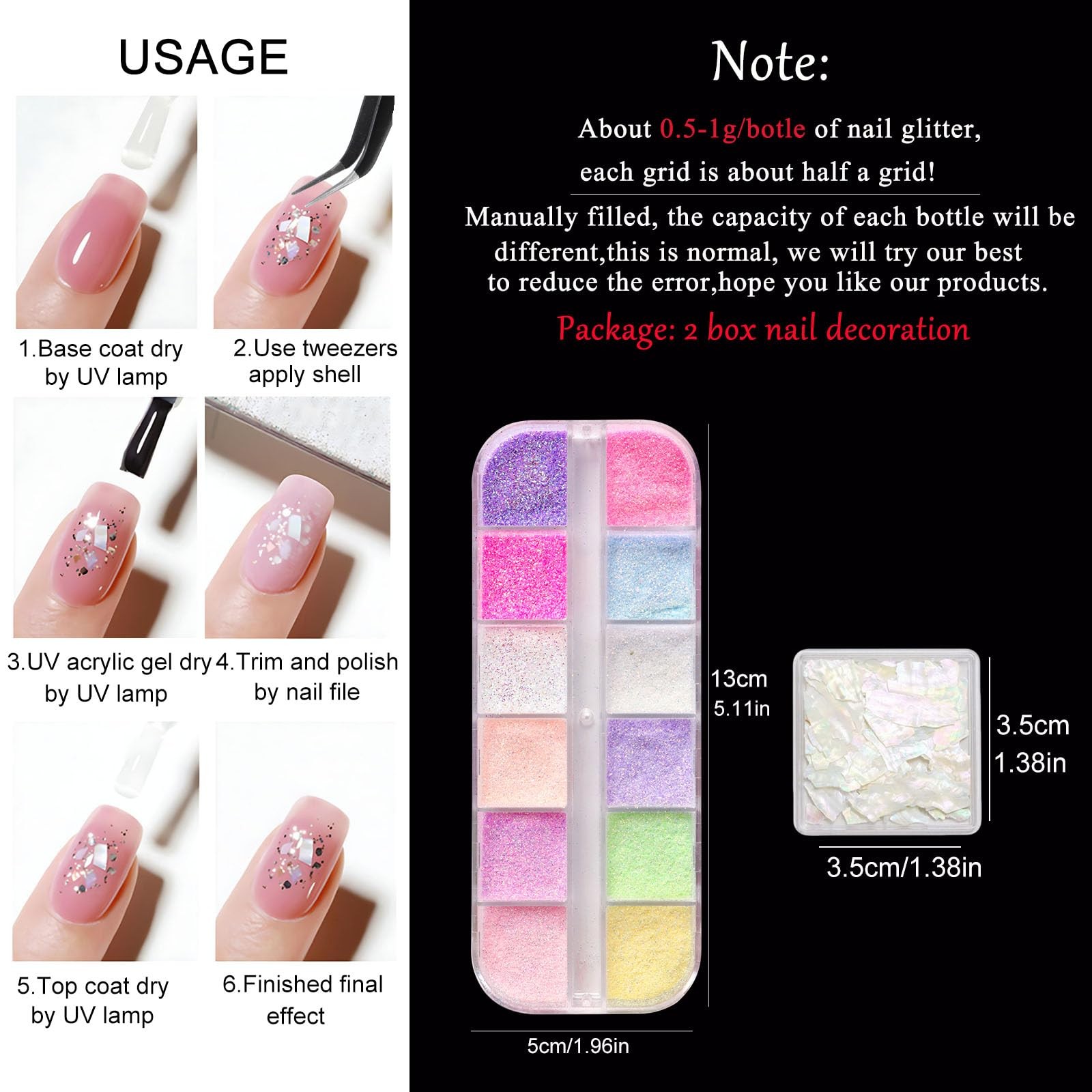 12 Colors Sugar Nail Glitter Set With Natural Abalone Shell Flakes, Holograph…