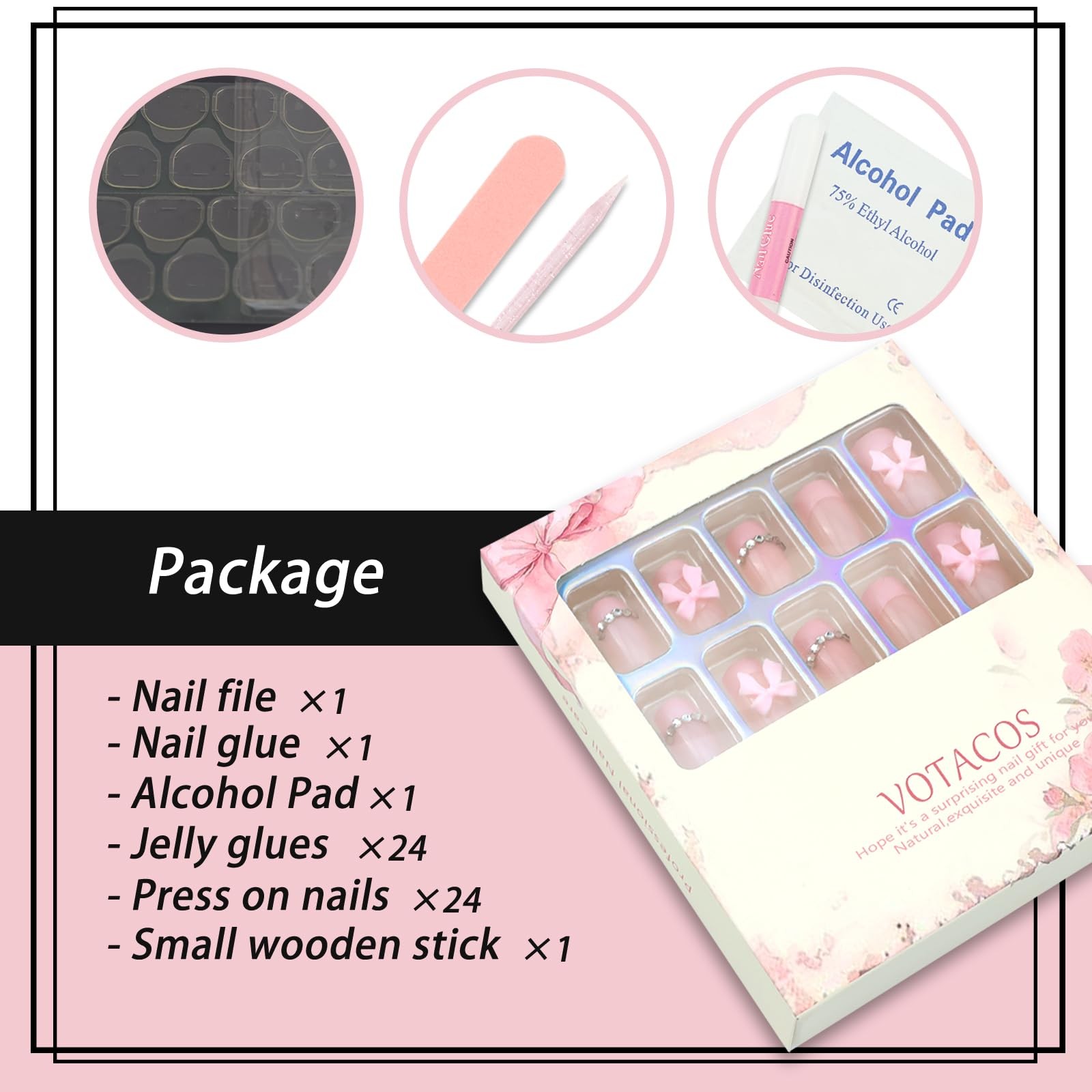 Light Pink French Tip Press on Nails Short Square Acrylic Fake Nails Press On…