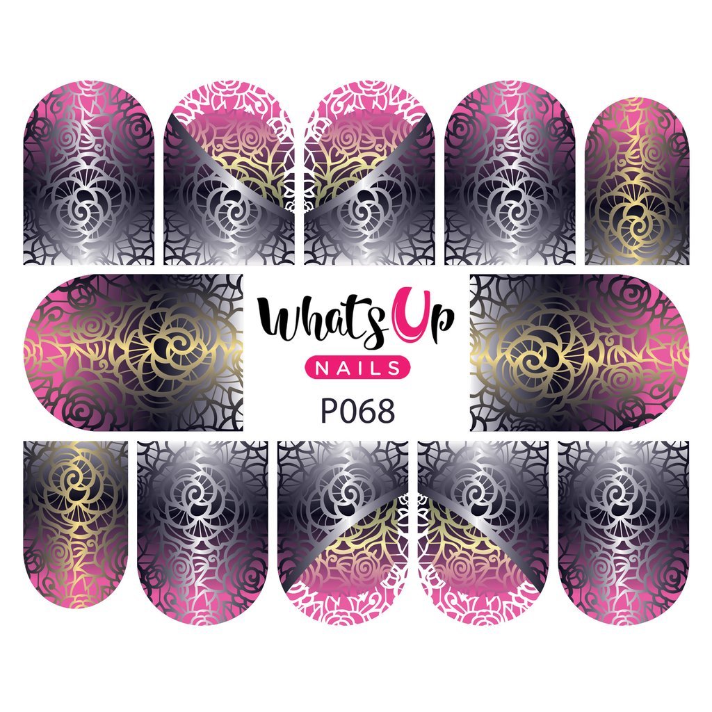P068 Wrought Iron Roses Water Decals Sliders for Nail Art Design