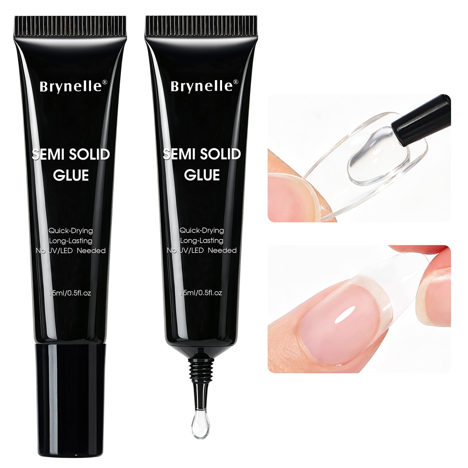 Semi Solid Nail Glue for Press On Nails, 2 Pack x 15ml