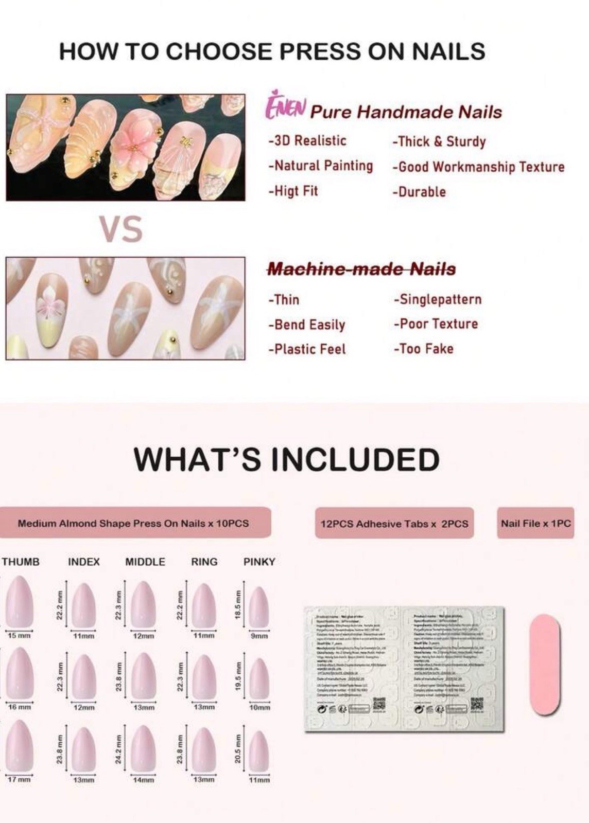 10pcs/Set Handmade Delicate French Floral Nail Art Nails