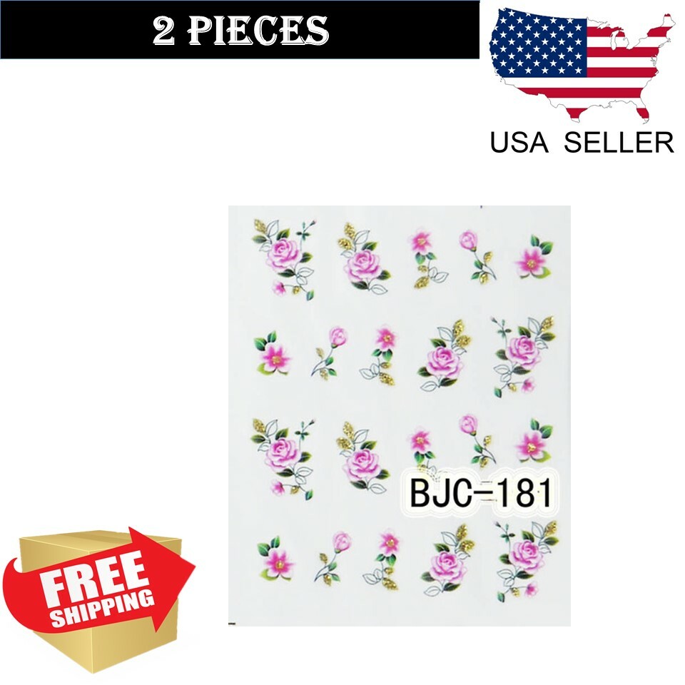 2 pcs Nail Art Water Transfer Sticker Flower Decals Tips Decoration BJC-181
