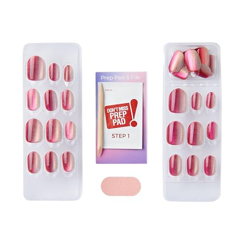 KISS No Glue Mani Press-On Nails, Color FX, ‘Walk Out’, Pink, Short Size,