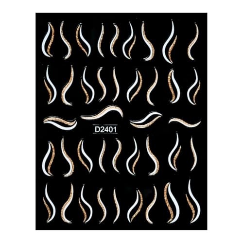 French Nail Decals Gold Irregular Lines Nail Art Stickers Heart Nail Style-8