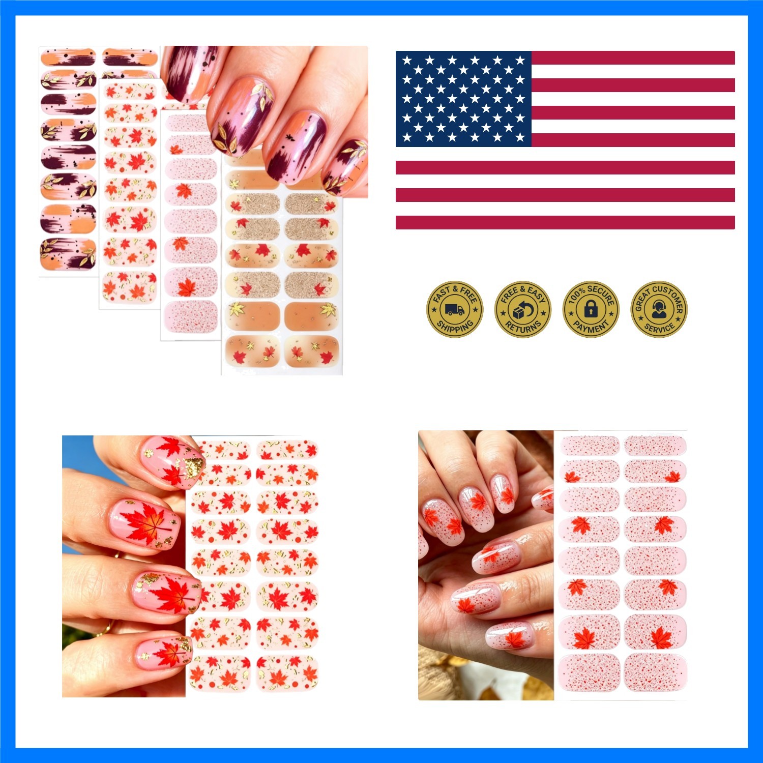 Autumn Nails Wrap Stickers Maple Leaf Nail Polish Stickers | Fall Nail Polish…