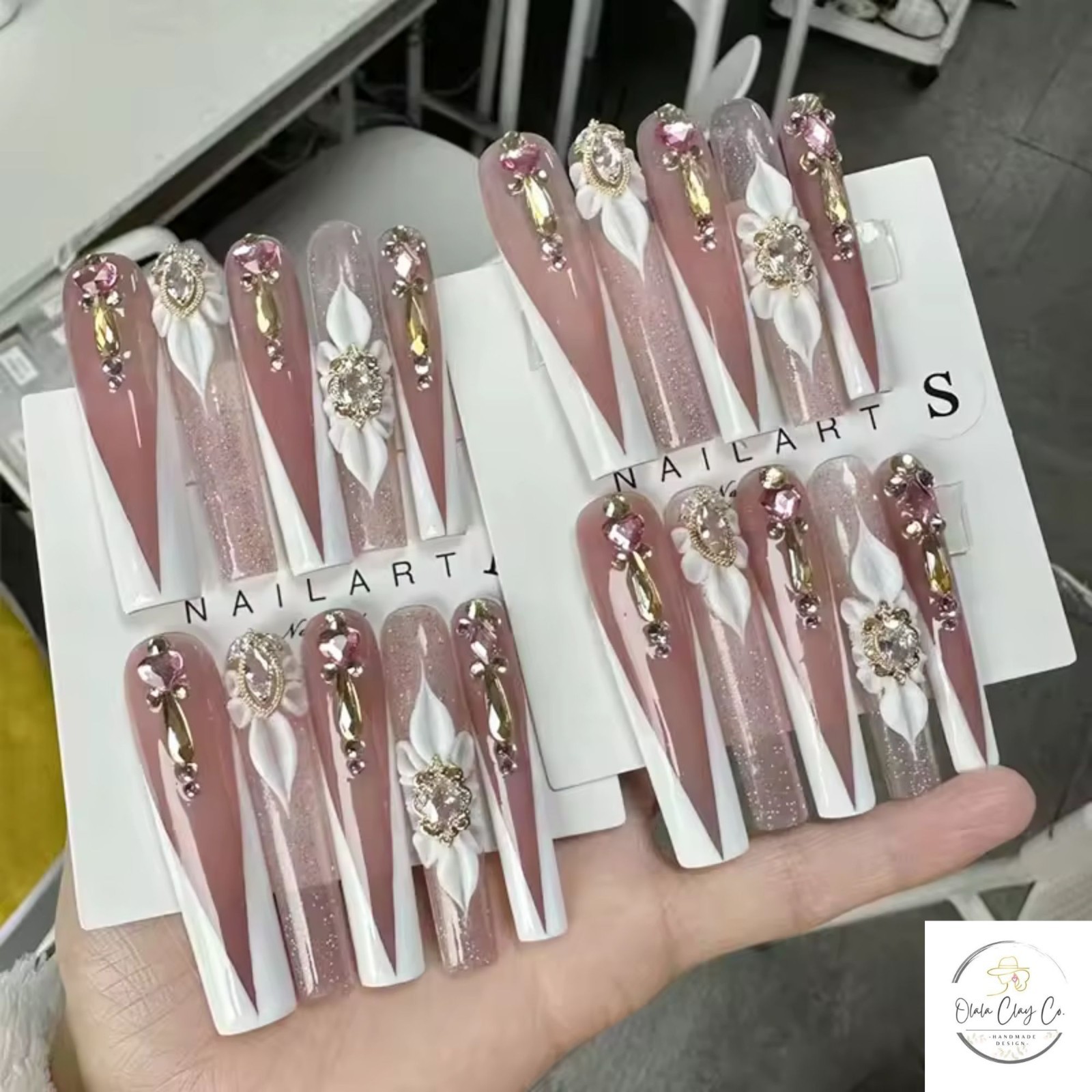 Olalaclayco Handmade 10pc Press On Nails, Hand Painted Gel False Nails, 10 Pc