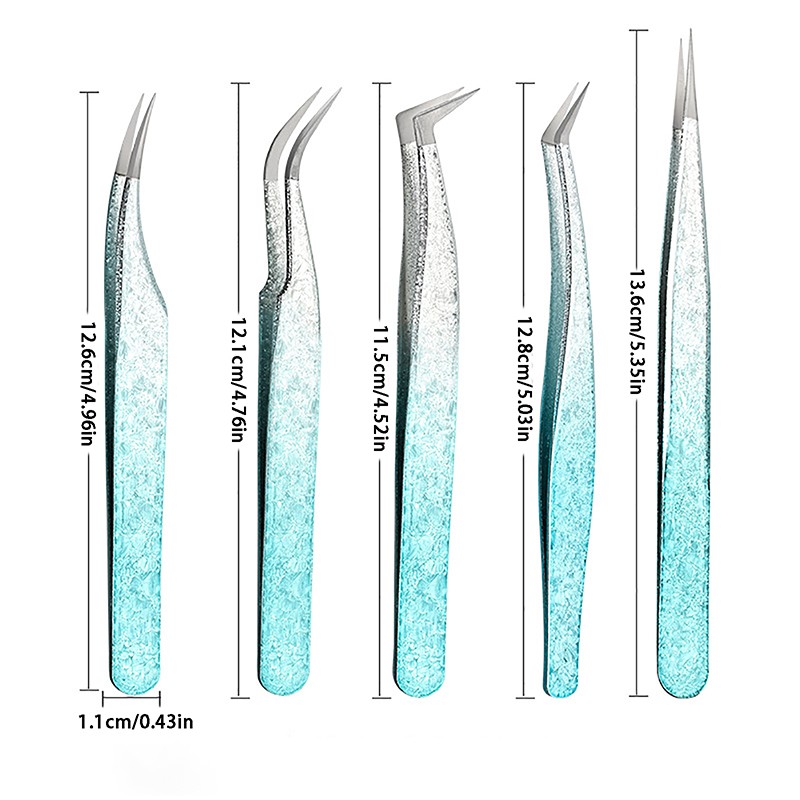 2PCS Eyelash Tweezers Eye Lash Clip Remover Tool False Extension Curved Pointed