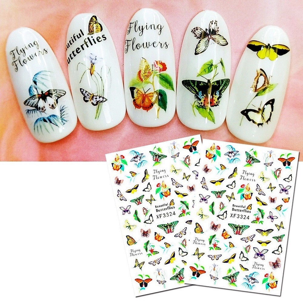 12 Sheets Set Nail Art Stickers Butterfly Bug Birds series Insects & Flower NS34
