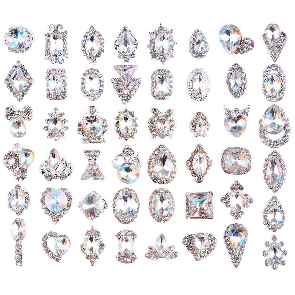 48PCS 3D Luxury Nail Art Rhinestones Nail Diamonds Glass Crystal AB Metal Gem…