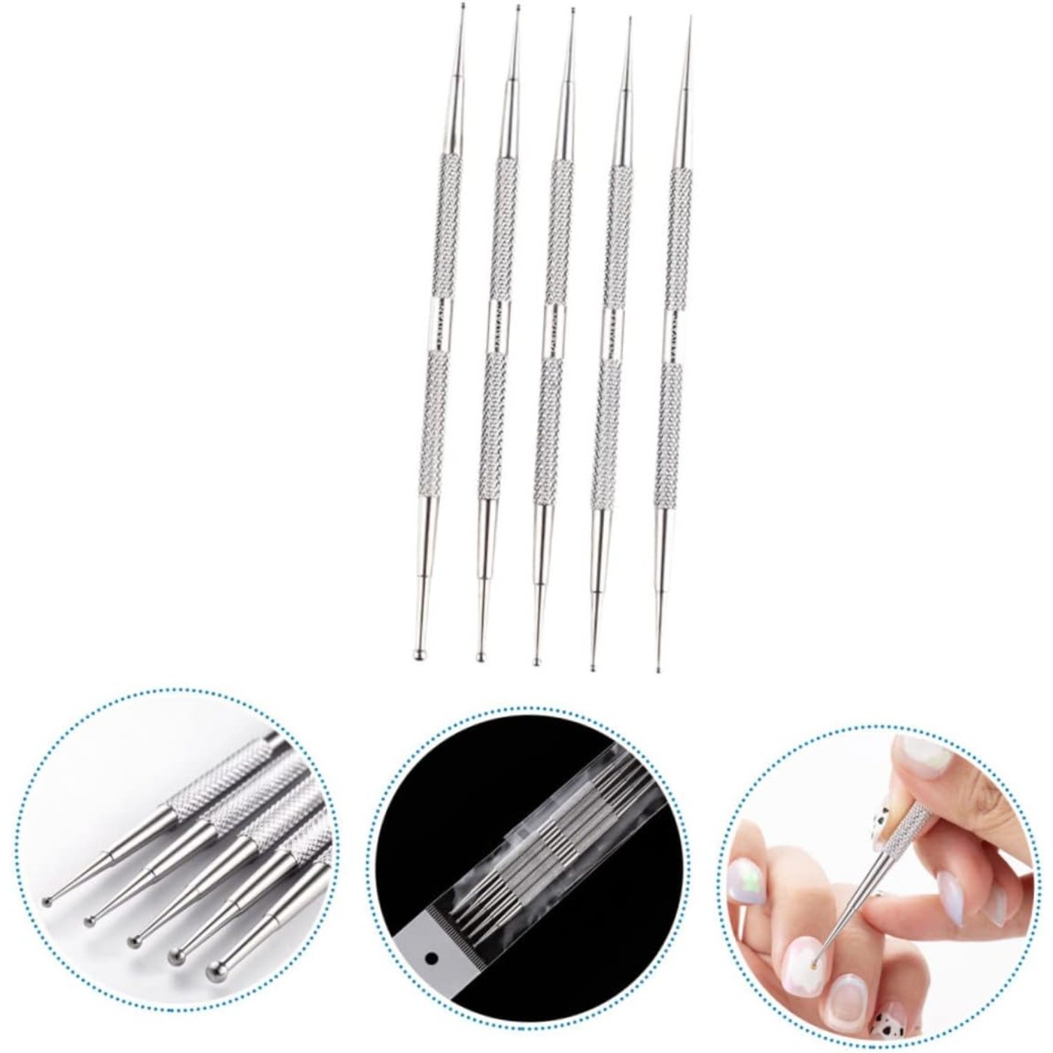 5pcs Stainless steel nail art pen double head type manicure drawing tools diy