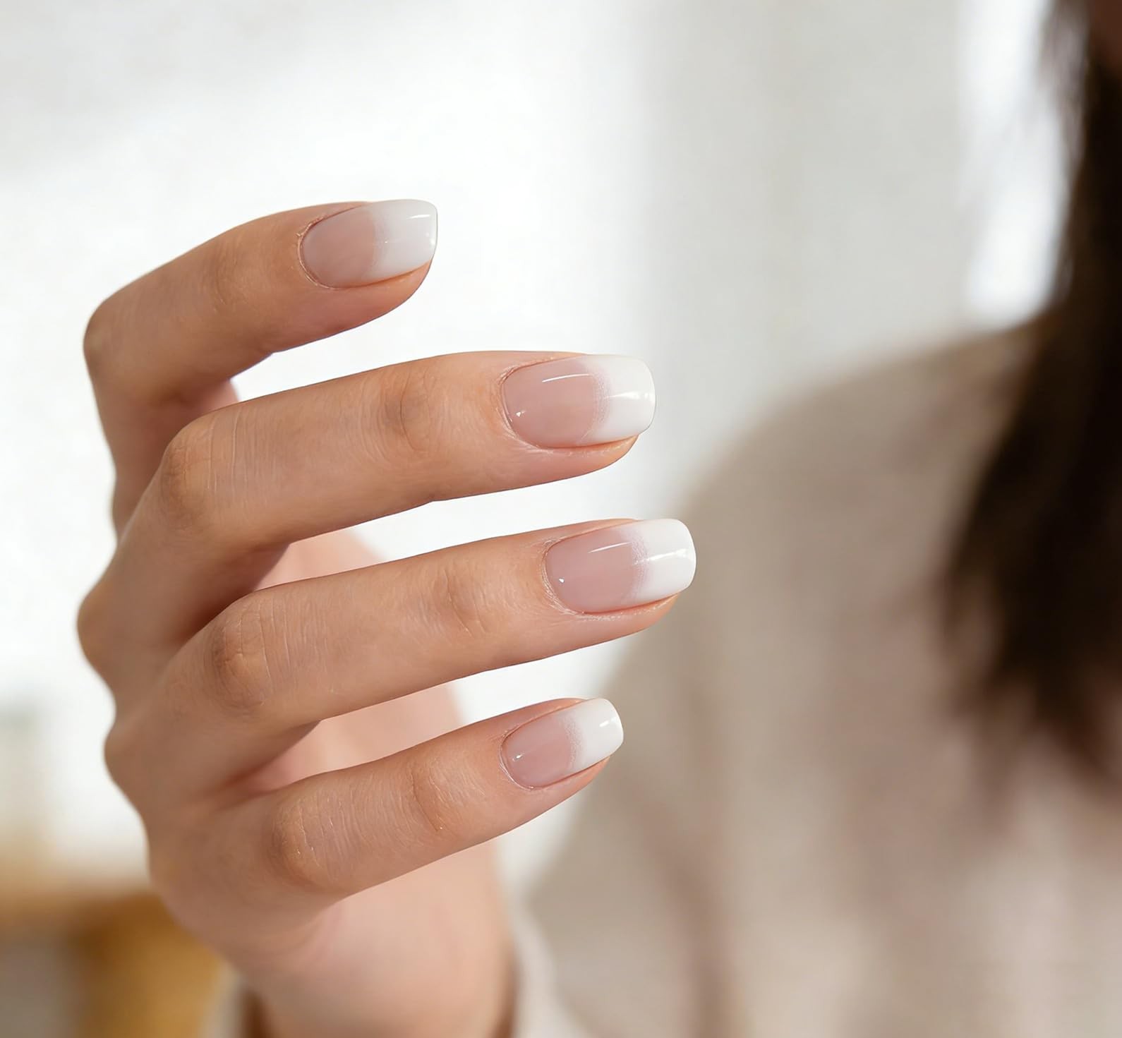 Daily Natural Nude white Press on French Nails Short Squoval Fake Clear White
