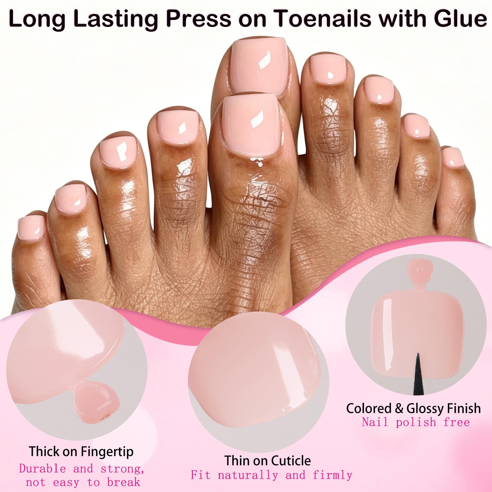 LoveOurHome 120pc Nude Pink Press on Toenails Short Square
