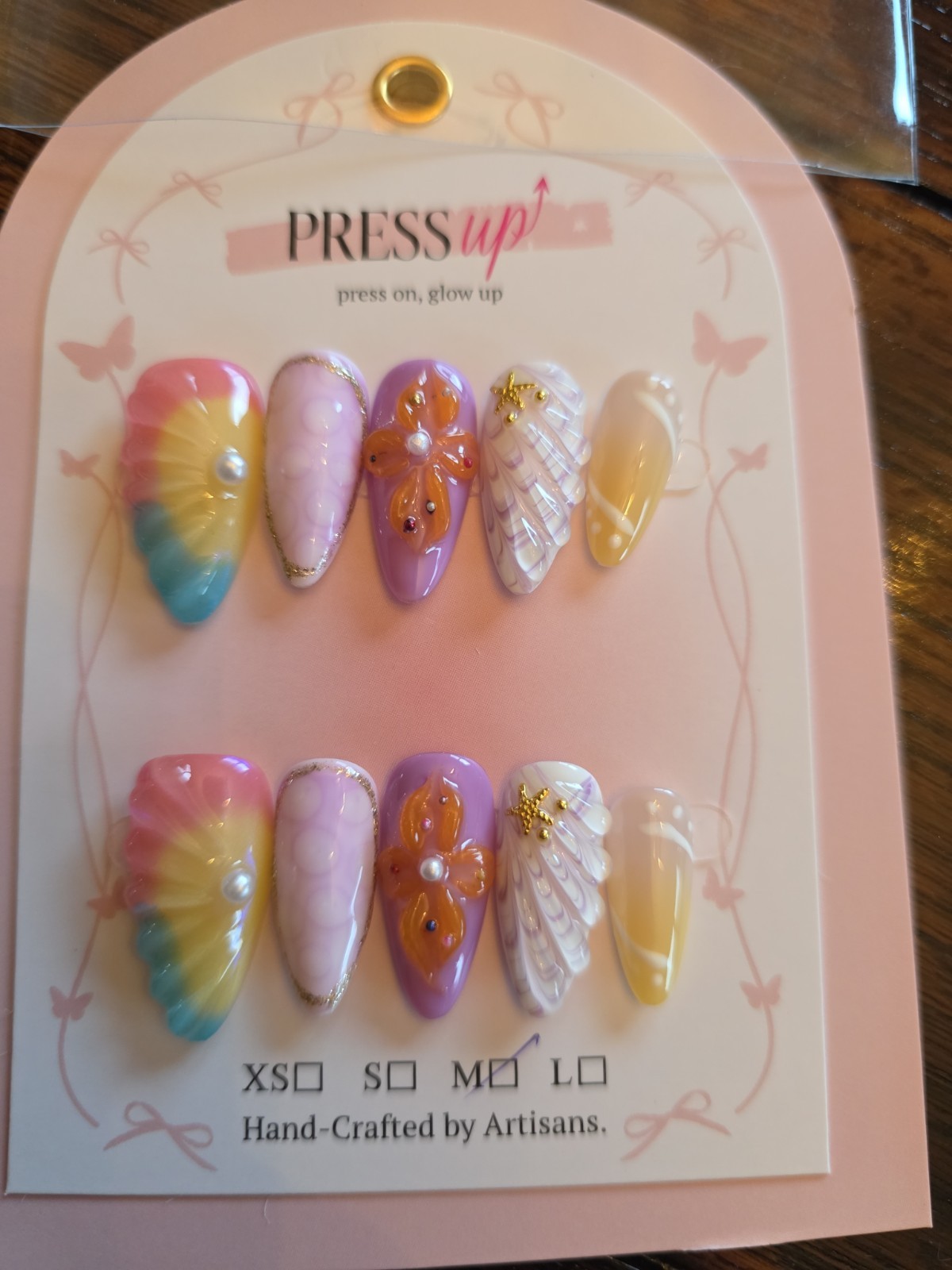 Gorgeous 3D Set Press-On Nails Ocean Beach Theme 1″ (2.5 Cm) Medium Width