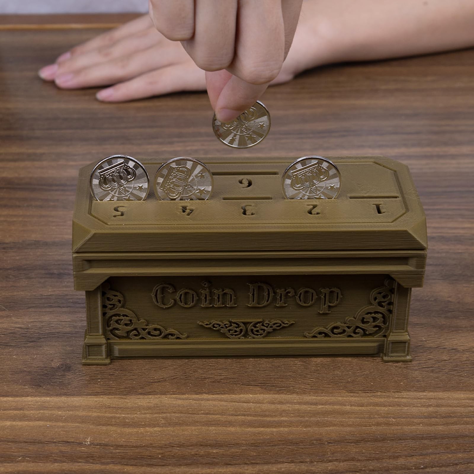 Penny Game with 30 Metal Coins,1 Dice,Coin Drop Game,A Fun Small, Gold