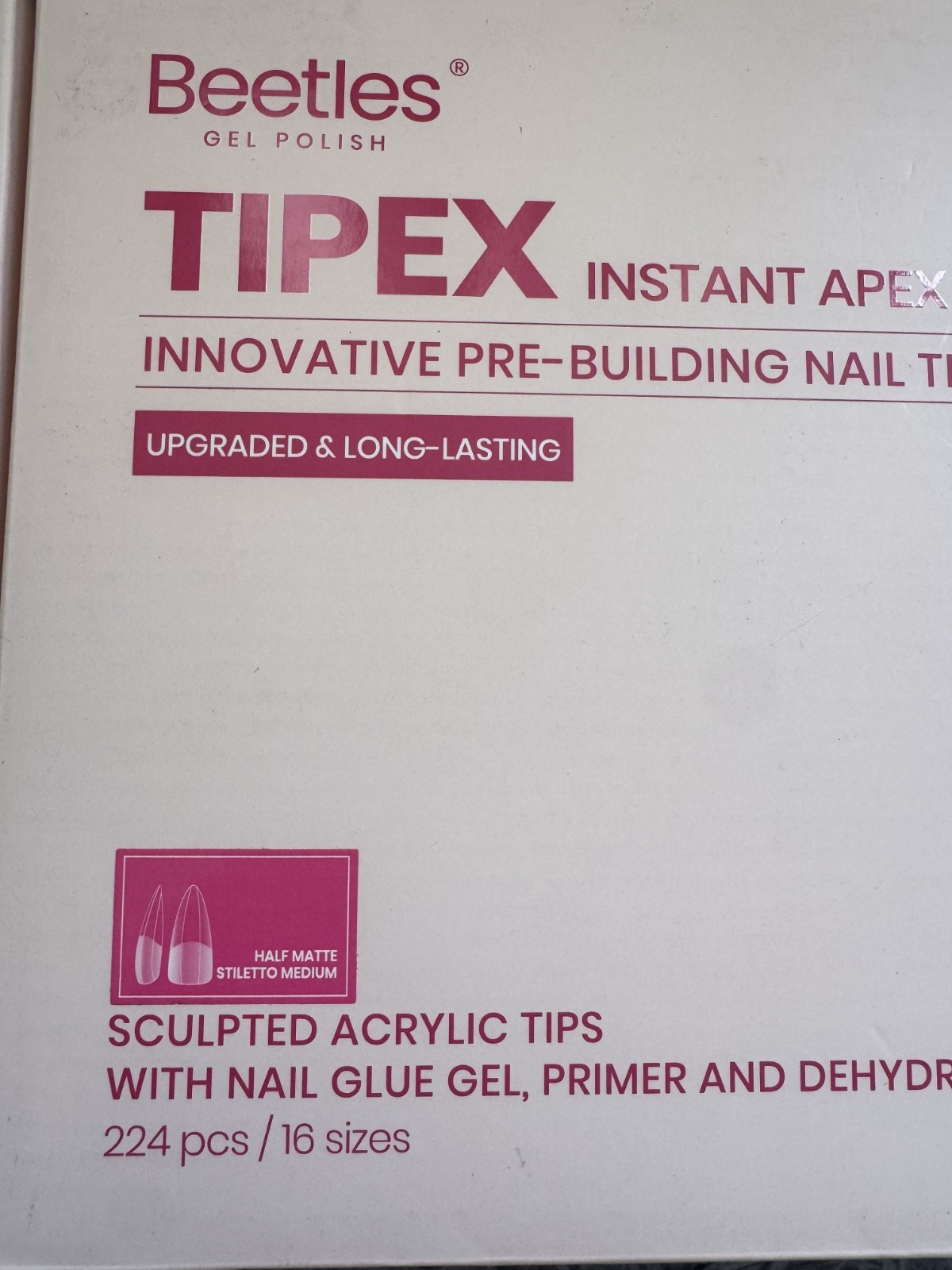 Beetles TIPEX Instant Apex Nail Tips Kit Square Medium Clear Matte 224PCS