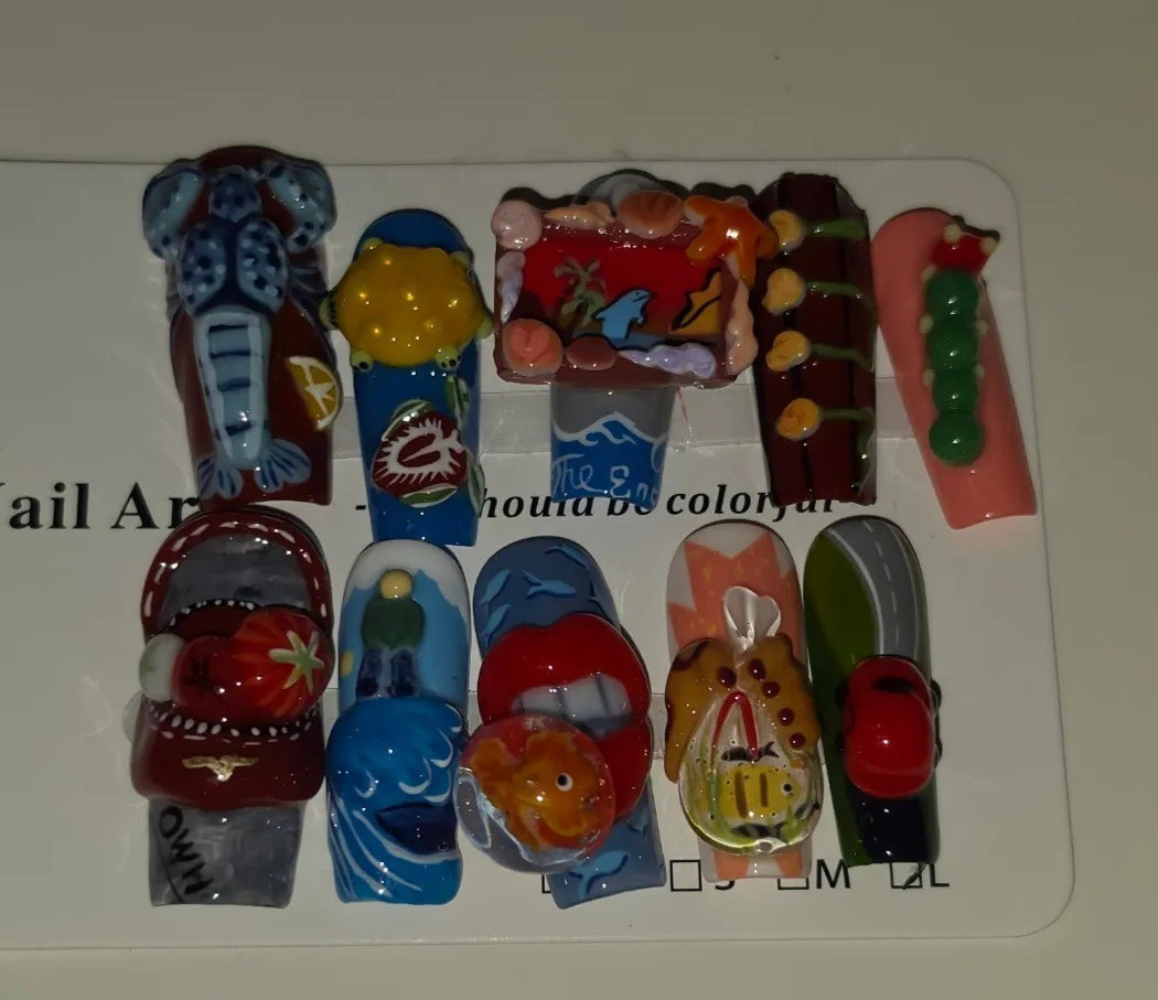 3D SUMMER SEAFOOD LOBSTER CRAB OCEAN PRESS ON NAILS SET LARGE