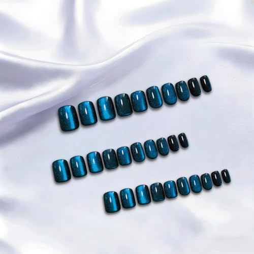Cat Eye Press on Nails Short – Blue Black Press On Nails square black blue