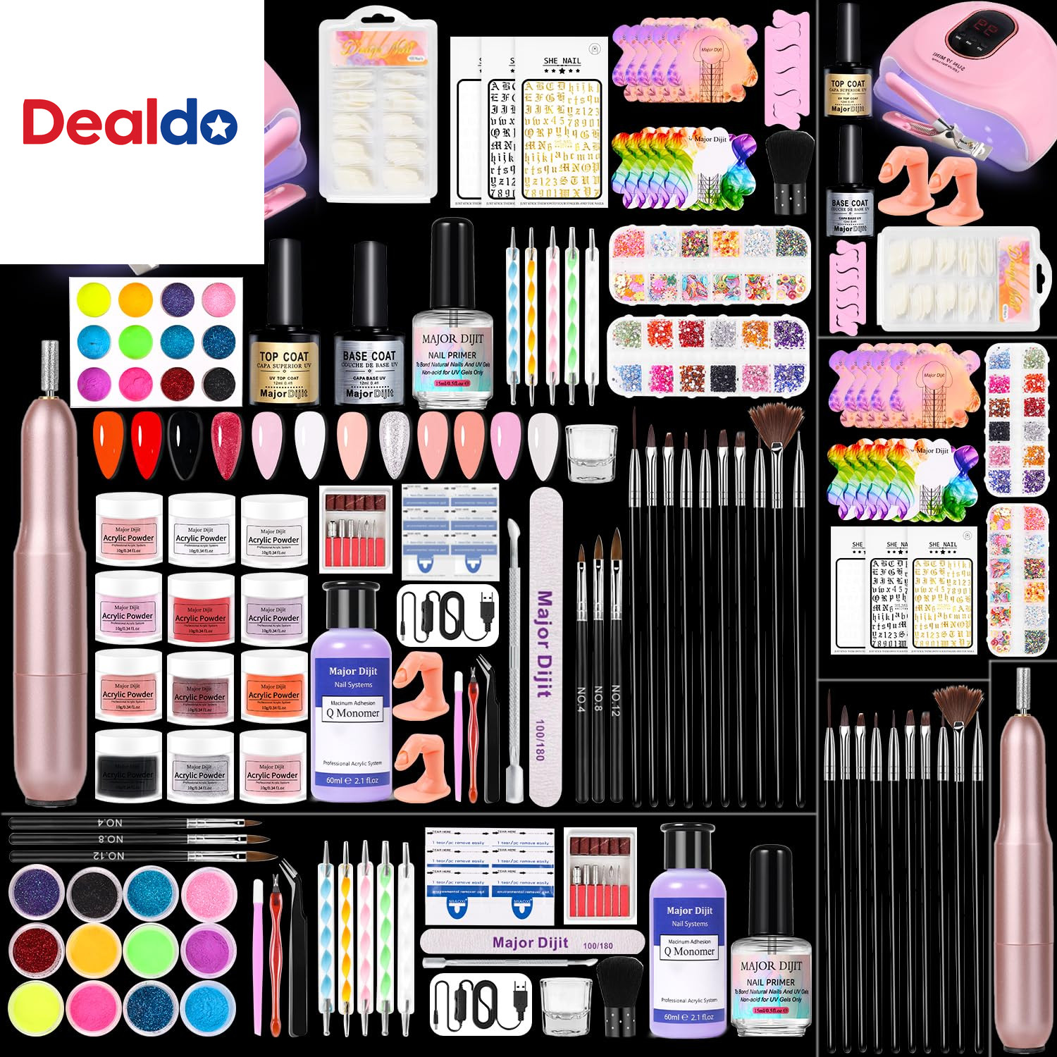 Complete Acrylic Nail Starter Kit with LED Lamp, 12 Colors Powder Acrylic Liquid
