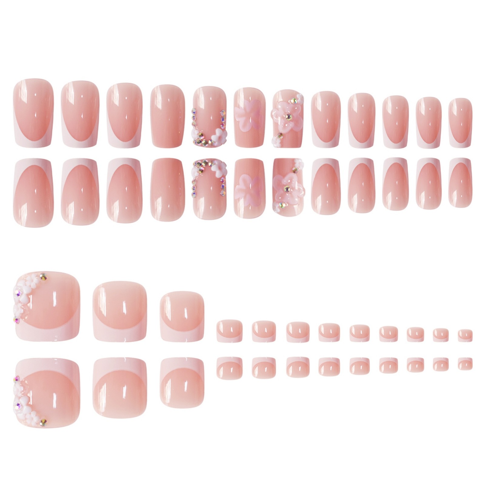 French White Tip Nude Base Floral Press On Nails Set Wholesale