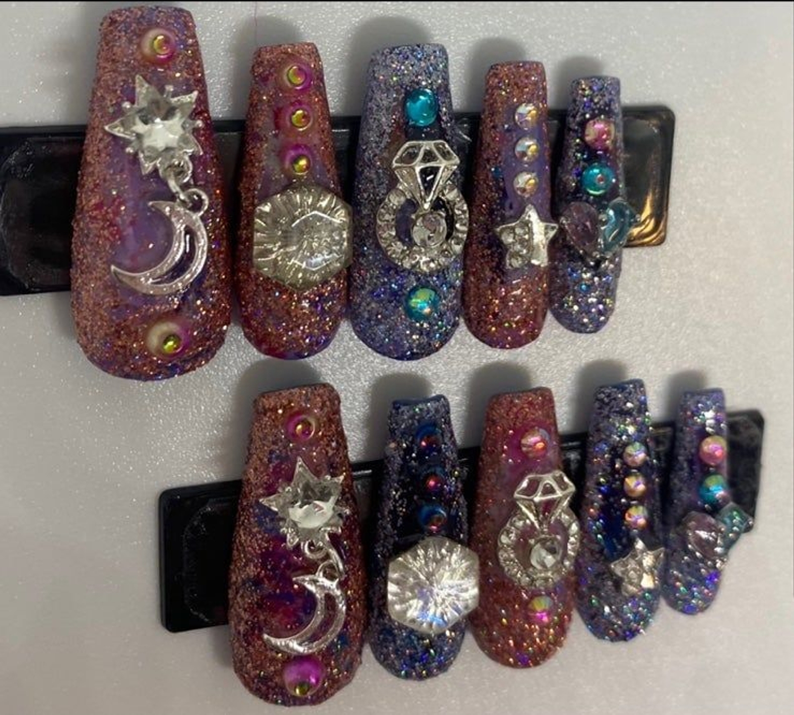 Pink and Blue Glitter Glam Handmade Press On Nail Set