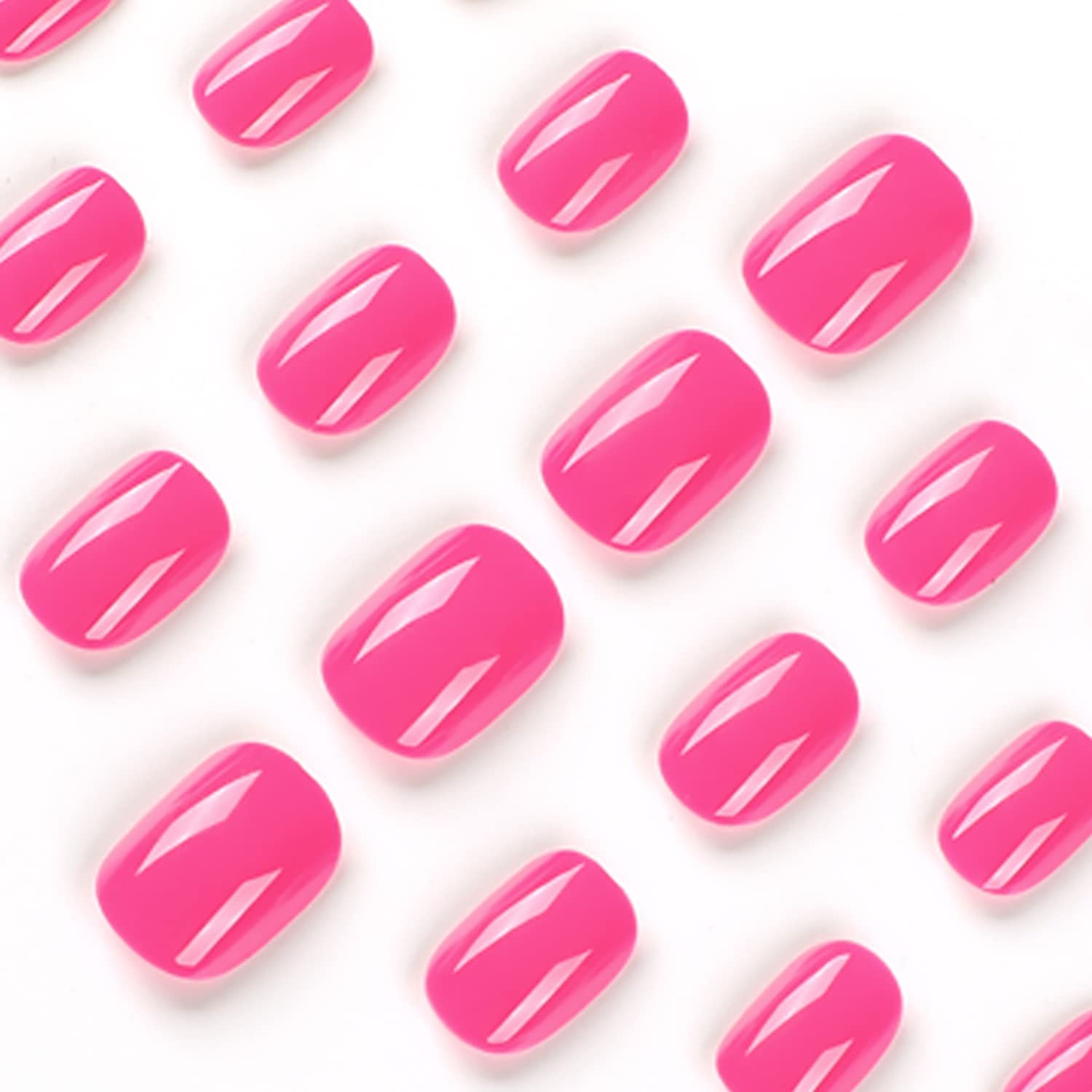 RIICFDD Bright Pink Glossy Short Square Press on Nails